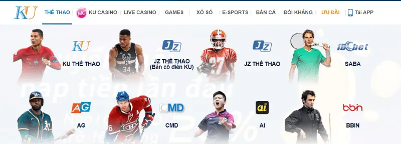 Sảnh thể thao Kubet với các nhà cung cấp kèo