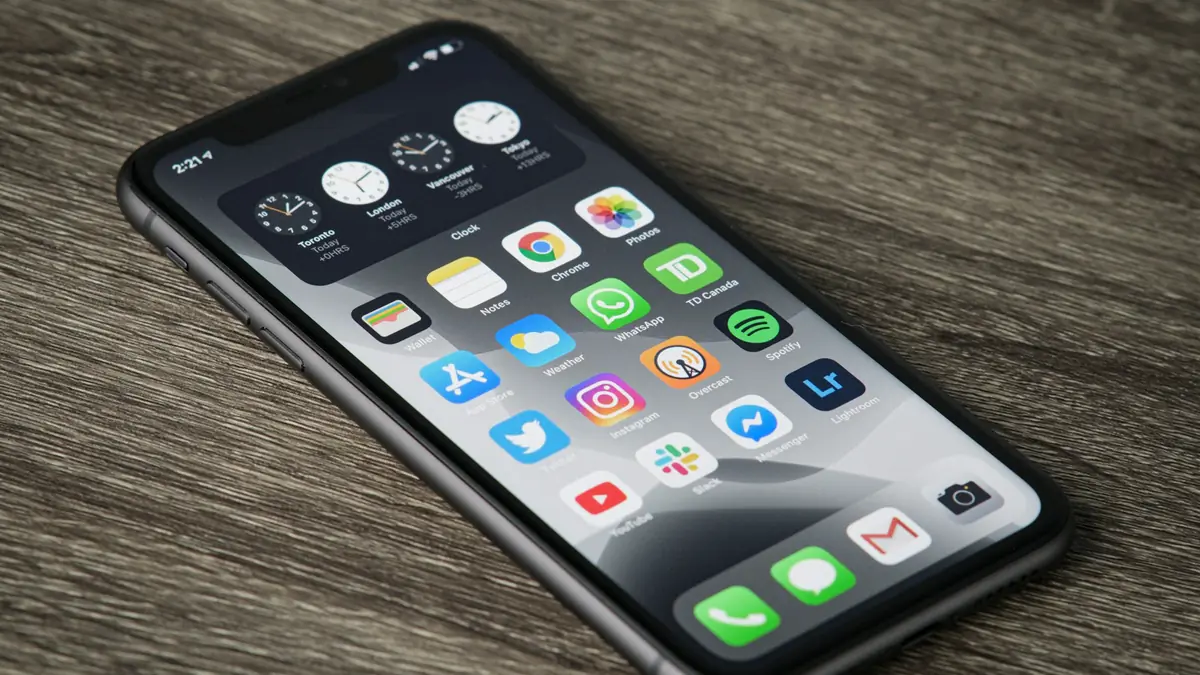 Điện thoại với nhiều biểu tượng ứng dụng, minh họa tải app Kubet